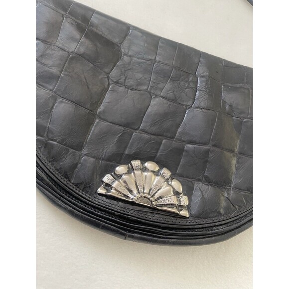 Vintage Robinson’s‎ Crescent Crossbody Genuine Leather Black Purse Made In Italy - Picture 11 of 16